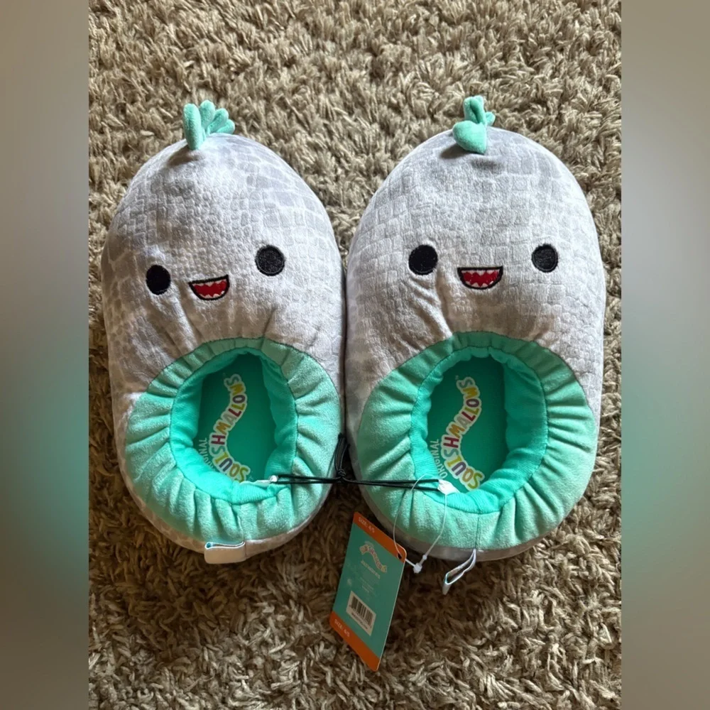 Squishmallows Gray and Teal Kids Slippers